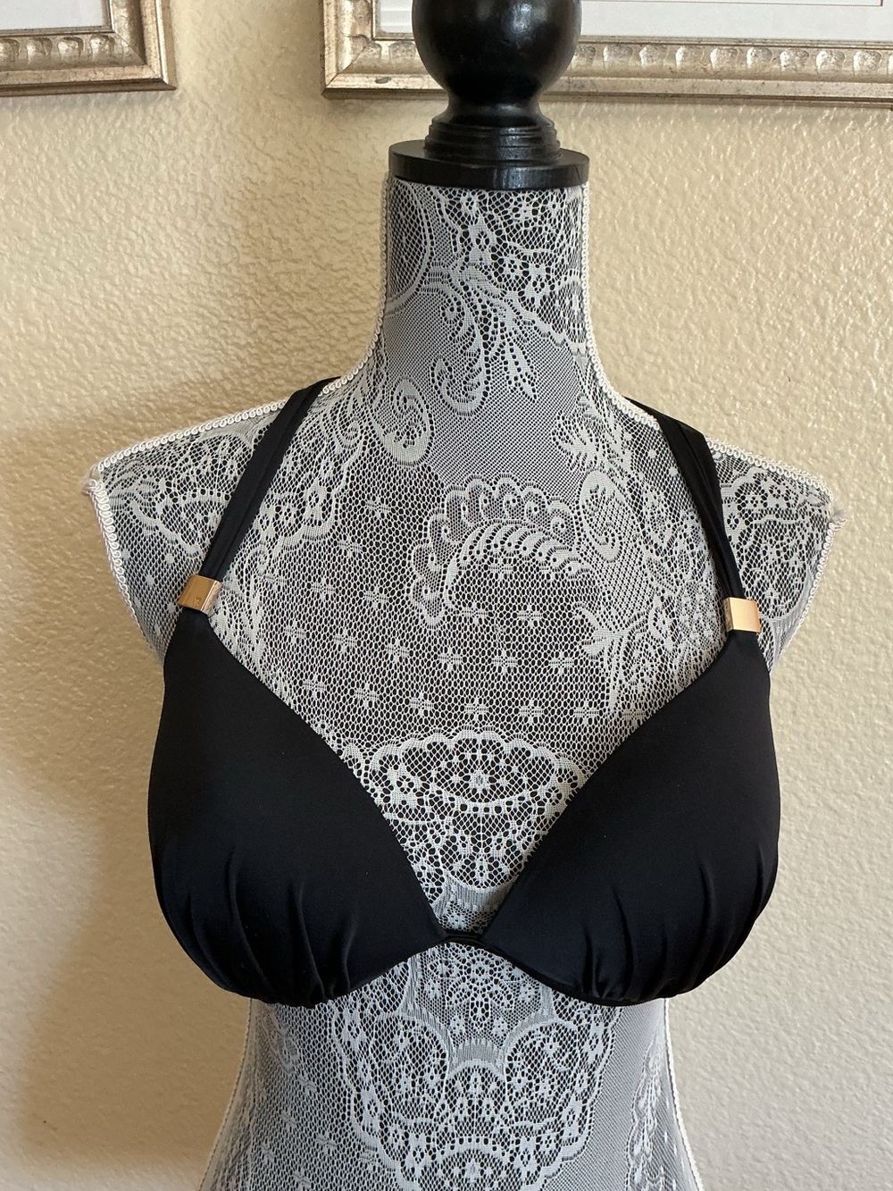 Victoria Secret Swim Push Up Underwire Cross Back Black Top
